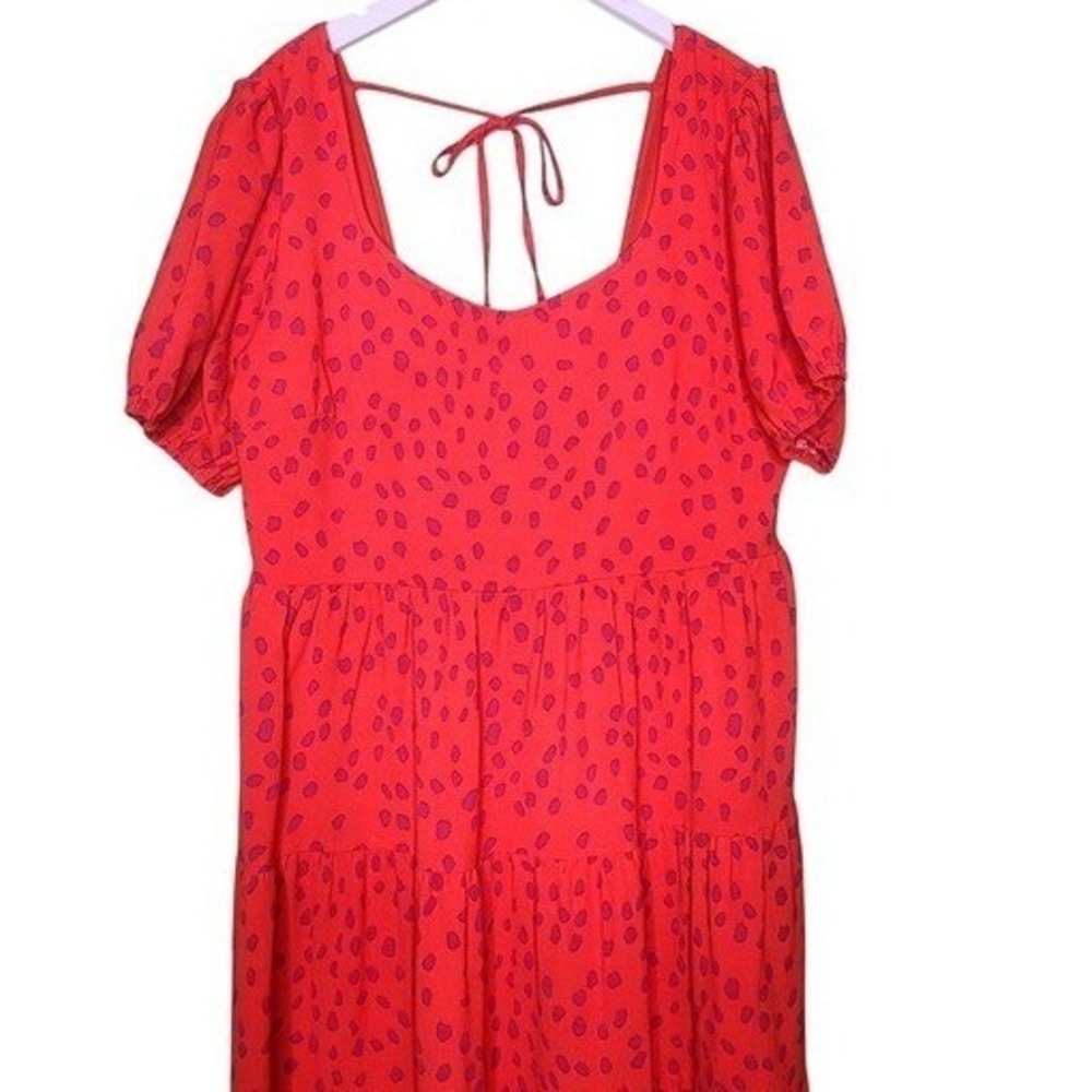 BTFBM Tiered Maxi Dress Red‎ Purple Polka Dots Puff Sleeve Cottage Boho XL